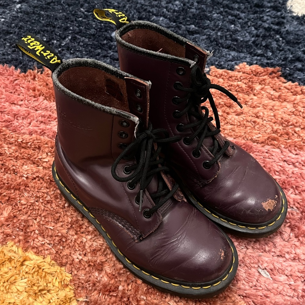 Dr. Martens Leather Boots - Burgundy Smooth